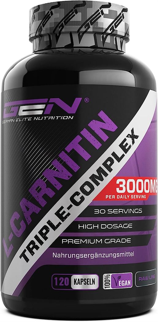 L-Carnitina Triple Complex 3000 mg por ración diaria Premium Complejo de Acetil-l-carnitina, L-Carnitina Tartrato y Carnitina Fumarato - 120 Cápsulas